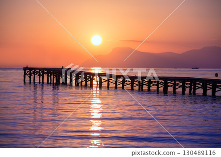 Majorca Muro beach sunrise Alcudia Bay Mallorca Majorca Muro beach sunrise Alcudia Bay Mallorca 130489116