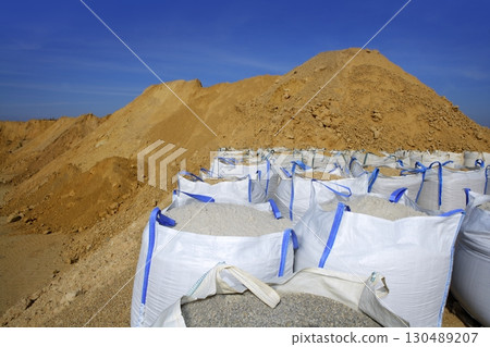 sandbag white big bag sand sacks quarry perspective 130489207