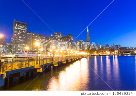 San Francisco Pier 7 sunset in California 130489334