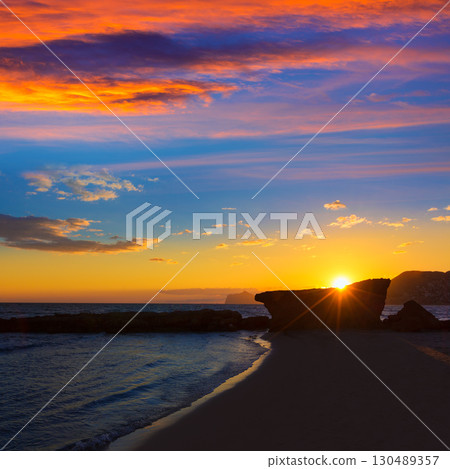 Calpe Alicante sunset at beach Cantal Roig in Spain 130489357