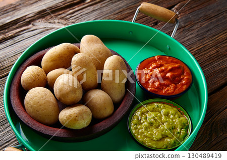 Papas al mojo Canary islands wrinkled potatoes Papas al mojo Canary islands wrinkled potatoes 130489419