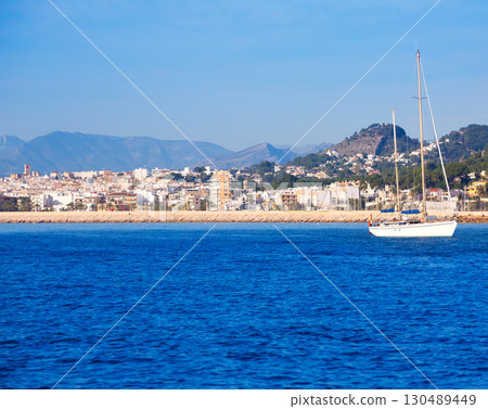 Javea Xabia skyline from Mediterranean sea Spain 130489449