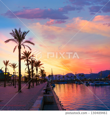 Cartagena Murcia port marina sunset in spain 130489461