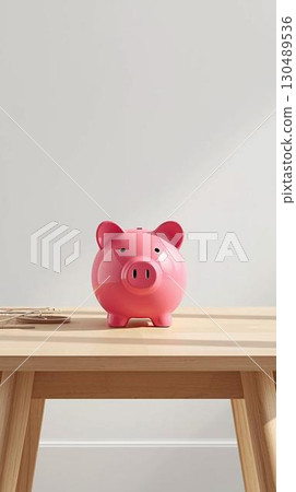 Pig piggy bank in the room 130489536
