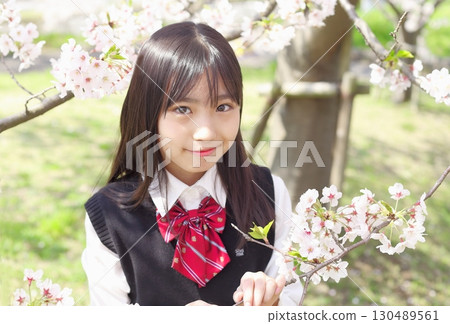 身著校服的小學生,背景是櫻花 身著校服的小學生,背景是櫻花 130489561