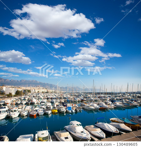 Altea village in alicante with marina boats foreground 130489605