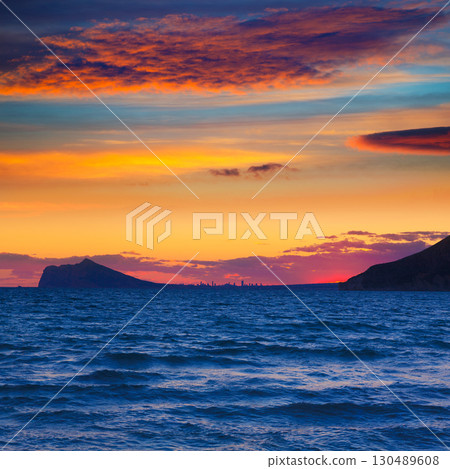 Benidorm sunset skyline view from Calpe Alicante Spain 130489608