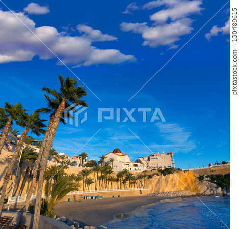 Benidorm Alicante playa del Mal Pas beach at sunset in Spain Benidorm Alicante playa del Mal Pas beach at sunset in Spain 130489615