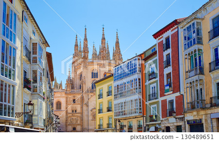 Burgos downtown colorful facades in Castilla Spain Burgos downtown colorful facades in Castilla Spain 130489651