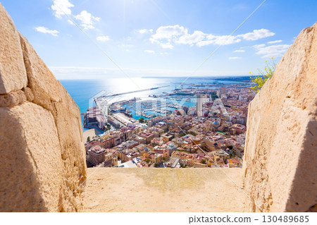Alicante skyline aerial from Santa Barbara Castle Spain Alicante skyline aerial from Santa Barbara Castle Spain 130489685