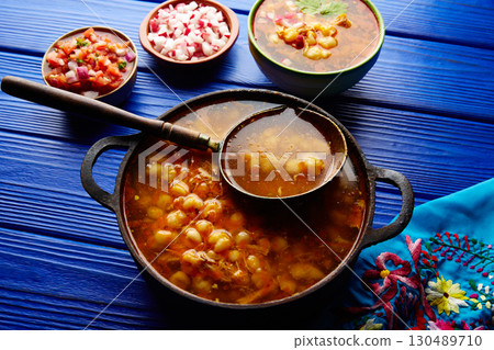 Pozole with mote big corn stew from Mexico 130489710