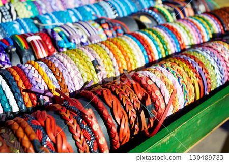Bracelets of leather in colorful colors hand crafted 130489783