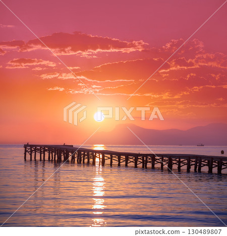 Majorca Muro beach sunrise Alcudia Bay Mallorca Majorca Muro beach sunrise Alcudia Bay Mallorca 130489807