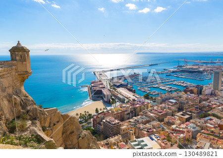 Alicante skyline aerial from Santa Barbara Castle Spain Alicante skyline aerial from Santa Barbara Castle Spain 130489821