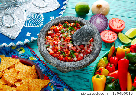 Pico de Gallo sauce from Mexico in molcajete 130490016