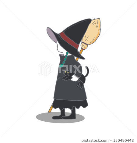 Illustration of a girl wearing a witch costume for Halloween Illustration of a girl wearing a witch costume for Halloween 130490448