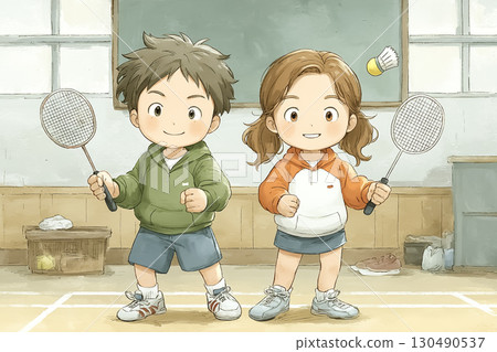 Badminton practice scene 130490537