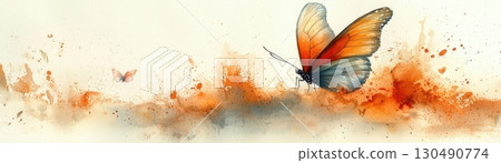 VibrantOrangeButterflyonAbstractColorfulBackgroundwithDelicateSmallButterfly VibrantOrangeButterflyonAbstractColorfulBackgroundwithDelicateSmallButterfly 130490774