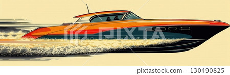 VibrantHigh-SpeedMotorboatinMotionwithStylishDesignandStreamlinedFeatures 130490825