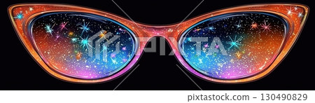 ColorfulCatEyeGlasseswithGalaxyReflectionAgainstaBlackBackground 130490829