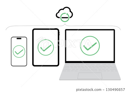 Cloud synchronization and multiple device management illustration set (smartphone, tablet, PC) Cloud synchronization and multiple device management illustration set (smartphone, tablet, PC) 130490857