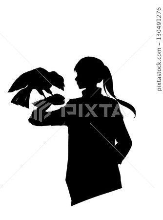 Silhouette illustration of a female falconer Silhouette illustration of a female falconer 130491276