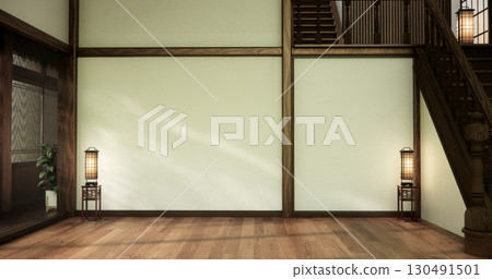 Architecture and interior concept Empty room and wood panels wall background 3D illustration rendering Architecture and interior concept Empty room and wood panels wall background 3D illustration rendering 130491501