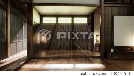 Architecture and interior concept Empty room and wood panels wall background 3D illustration rendering 130491506