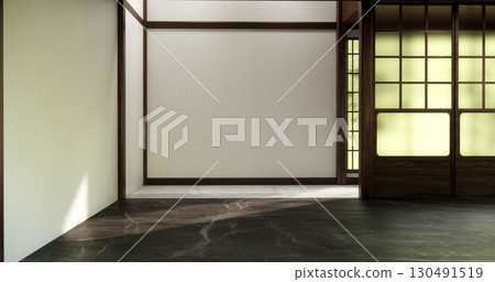 Mock up interior concept Empty room wood docoration wall on granite floor. 3D illustration rendering 130491519