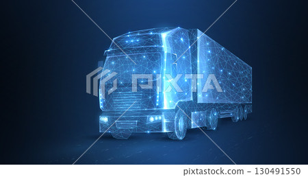 Truck. Abstract vector 3d heavy lorry van. Highway road. Isolated on blue. Truck. Abstract vector 3d heavy lorry van. Highway road. Isolated on blue. 130491550