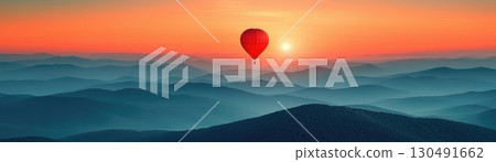 hot air balloon flying over the mountains hot air balloon flying over the mountains 130491662