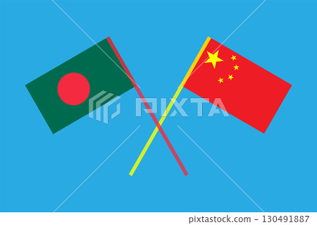 Bangladesh and China flags crossed, symbolizing international relations. Bangladesh and China Flags. Bangladesh and China flags crossed, symbolizing international relations. Bangladesh and China Flags. 130491887