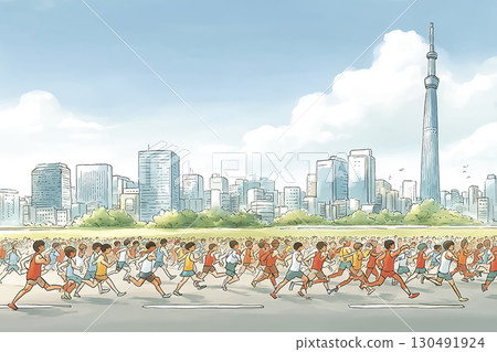 多名跑者並肩奔跑的馬拉松場景 130491924