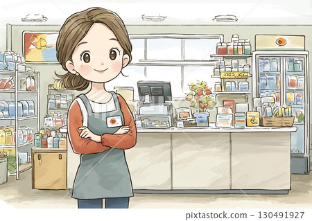 一位微笑的女店員帶領顧客參觀商店 130491927