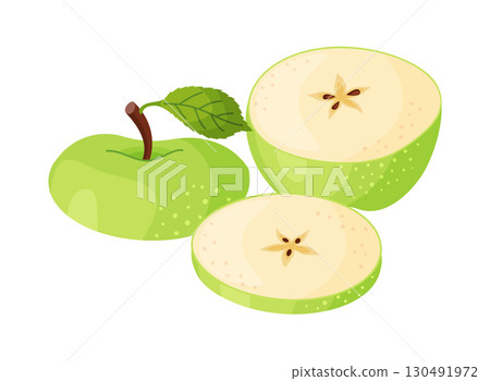 Fresh green apple pieces, fresh garden fruit. flat style, isolated Fresh green apple pieces, fresh garden fruit. flat style, isolated 130491972