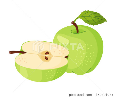 Ripe green apples pieces, fresh garden fruit. flat style, isolated 130491973