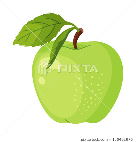 Fresh green apple with leaf. Flat style isolated on transparent background Fresh green apple with leaf. Flat style isolated on transparent background 130491976