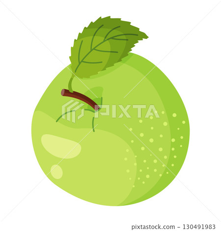 Fresh green apple with leaf. Flat style isolated on transparent background Fresh green apple with leaf. Flat style isolated on transparent background 130491983