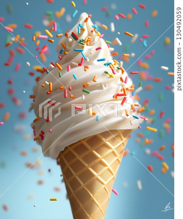 Sprinkled ice cream cone 130492059