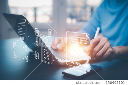 Signing electronic documents on digital documents Online, businessman with contract Electronic signature, e-signing, digital document management, paperless office, signing business contract concept, Signing electronic documents on digital documents Online, businessman with contract Electronic signature, e-signing, digital document management, paperless office, signing business contract concept, 130492101