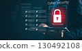 Cyber security and Security password login online concept  Hands typing and touch ID username and password of social media, log in with computer to online Important information, data protection hacker 130492108
