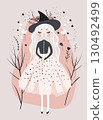 Little fairy witch, girl in long dress in autumn mystical forest. Vector illustration. Halloween and magic concept. 130492499
