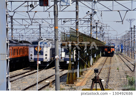 Trains parked at a depot in 2007 Trains parked at a depot in 2007 130492686