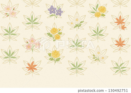 麻葉紋系列：色彩繽紛的日式圖案，以時令花卉和植物為特色的麻葉紋 130492751
