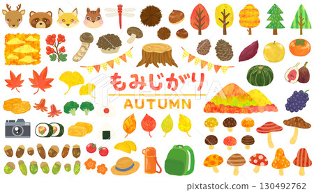 秋葉狩獵插圖集秋天材料向量 130492762