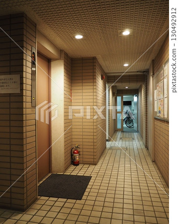 A nostalgic apartment building at night, a typical Japanese scene A nostalgic apartment building at night, a typical Japanese scene 130492912