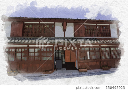 岡山縣高橋市吹屋郵局水彩風街道景觀 岡山縣高橋市吹屋郵局水彩風街道景觀 130492923