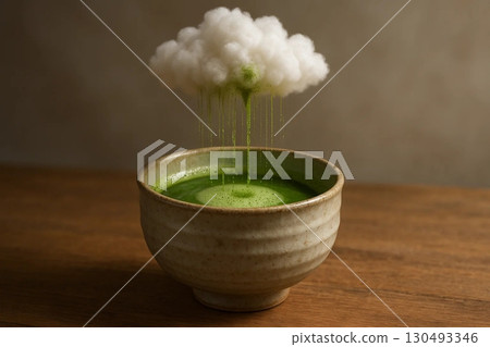 Surreal Japanese Matcha Bowl with Floating Cloud Surreal Japanese Matcha Bowl with Floating Cloud 130493346