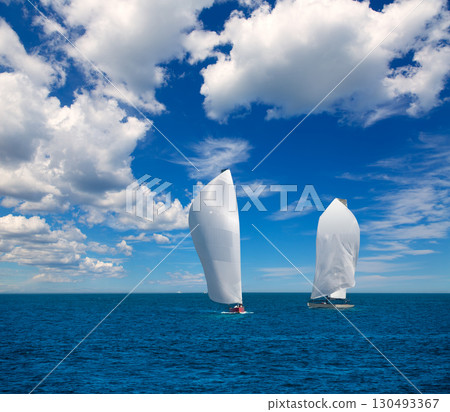 Sailboats regatta sailing in Mediterranean Sailboats regatta sailing in Mediterranean 130493367