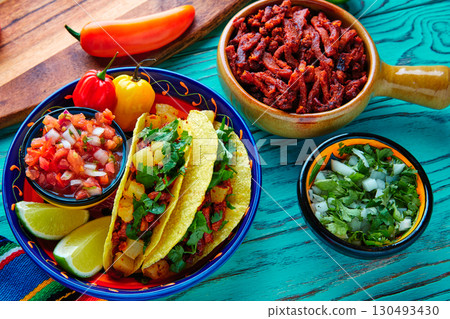 Tacos al pastor Mexican with coriander pineapple 130493430